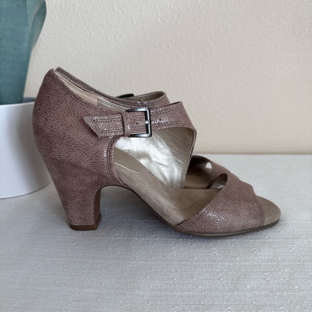 Aerosoles Heelrest Taupe Leather Mary Jane Heeled Sandals Women’s 7